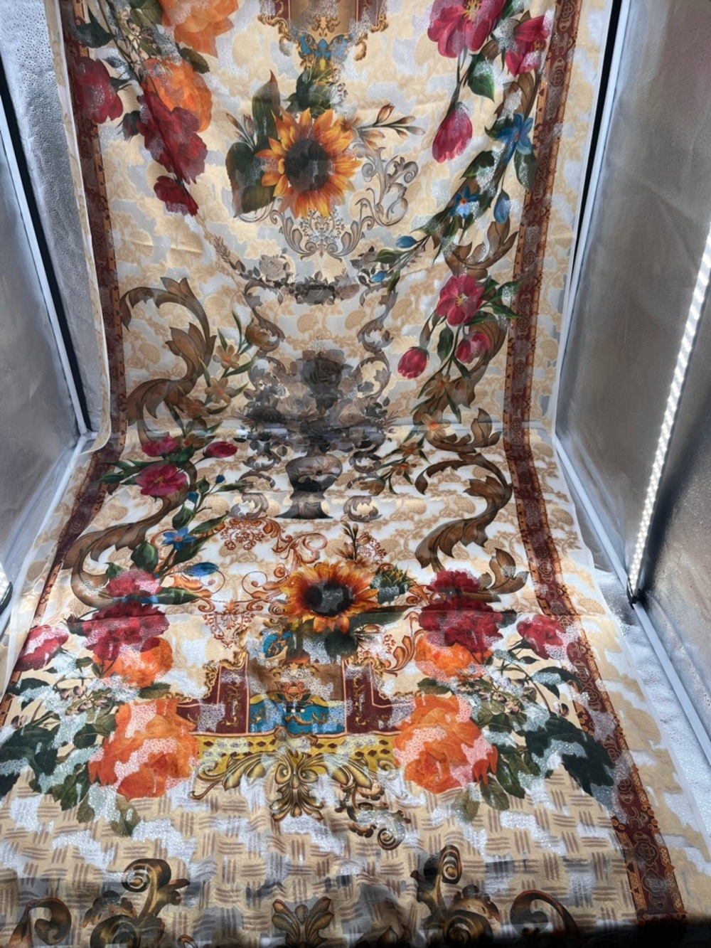 Floral Baroque Print Sheer Organza Fabric Panel